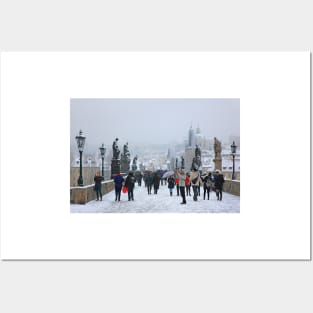 Snowing on Charles bridge  - Prague Posters and Art